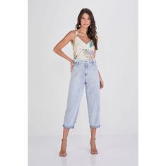Calça Slouchy Jeans Lado Avesso Azul Claro