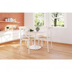 Kit 8 Cadeiras Katrina X Branca Assento Bege Aço New Green - Bege