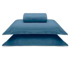 Jogo De Cama Buettner Casal Malha 100% Algodao Liso 3 Peças Image Azul