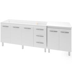 Balcao Pia 160cm e Multiuso 2 Portas 70cm Branco Mobbs
