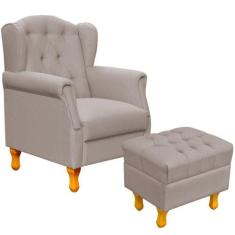 Poltrona de Amamentação Yara P02 com Puff Paris Luis Xv L02 Linho Bege