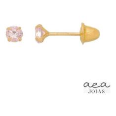 Par de Brincos Infantil ou 2º furo 3mm zirconias Ouro 18k 750 - Aea Jo