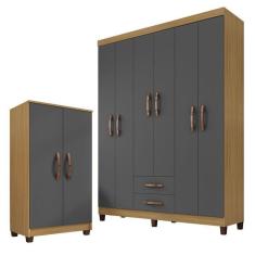 Guarda Roupa Casal Módena Com Armário Multiuso Recife Carvalho Americano Grafite – Incorplac