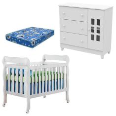 Berço Americano Lila E Cômoda Mariah Branco Brilho Com Colchão - Carolina