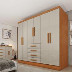 Guarda Roupa Casal 6 Portas 4 Gavetas 180cm Arizona Bege/Cinamomo/Off 