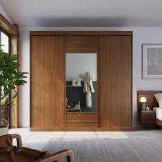 Guarda Roupa Casal 3 Portas de Correr 1 Porta com Espelho Samambaia CabeCasa MadeiraMadeira Freijó