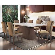 Conjunto Sala de Jantar Mesa com 6 Cadeiras Mariana Espresso Móveis Animalle Chocolate/off White/café