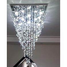 LUSTRE DE CRISTAL PARA SALA DE JANTAR/ESTAR,BASE DE INOX POLIDO 42X42CM, COM 70CM DE ALTURA