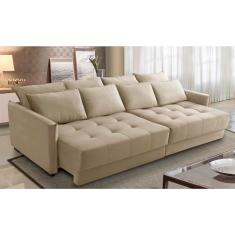 Sofá Sem Caixa Retrátil e Reclinável 2,10m com Molas Carol Veludo Bege Adonai Estofados