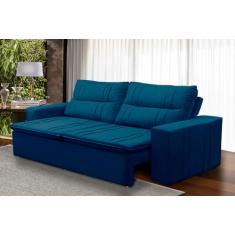 Sofá Retrátil e Reclinável 3 lugares com Molas 1,80m Ester Suede Azul Adonai Estofados