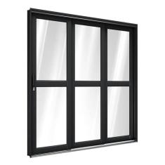 Porta de Aço de Correr Lateral com Travessa 3 Folhas 213x200cm Aço Pronto Riobras Preto