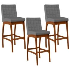 Kit 03 Banquetas Altas Mila Suede Cinza