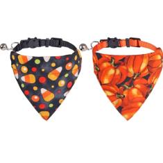 Coleiras de Halloween para gatos com bandana e sino ajustável para cachorros pequenos e meninas