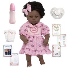 Boneca Bebe Reborn de Silicone Menina Negra Linda Enxoval - Cegonha Re