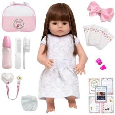 Boneca Bebe Reborn Lindinha Enxoval Completo Kit Acessórios - Cegonha 