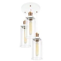 Lustre Pendente Triplo Château Cilindrico Vidro Branco Cobre - MARRYLU
