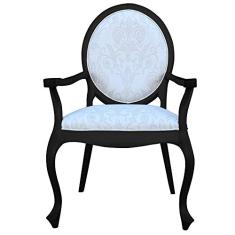 Poltrona Decorativa Sala de Estar Base Madeira Maciça Adrie Sarja Bege/Preto Fosco - Gran Belo