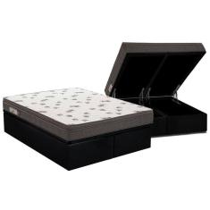 Cama Box Baú Queen: Colchão Espuma Ortobom D45 Light Saúde Ortopillow + Base Black(158X198)