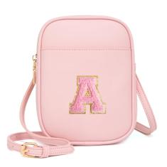 Viverte Bolsa infantil com inicial transversal para meninas, 3 bolsos, couro PU, bolsa transversal para presente personalizado para meninas adolescentes, Rosa claro, One Size