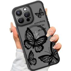 SEXYMOM Capa magnética para iPhone 15 Pro - compatível com carregamento sem fio, capa militar testada contra quedas, lindo design floral para mulheres e meninas, capa de telefone fosca translúcida de