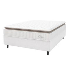 Cama Box Colchão Casal Molas Ensacadas City Pillow Top 138x188x61cm Linho Branco / Bege Hellen - Suporta até 110kg por Pessoa