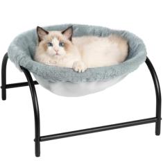 JUNSPOW Cama para Animais de Estimação, Rede para Gatos e Cães, Médio, Veludo de Pelúcia, Cinza, Fácil de Usar