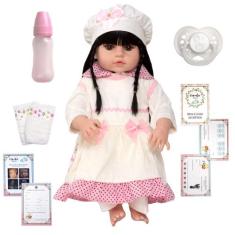 Boneca Reborn Vinil Siliconado Pode Dar Banho Cabelo Preto - Cegonha R