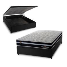 Conjunto Box Baú Durham Preto 138x188x67 c/ Molas Ensacadas - King Hou