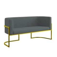 Sofá Namoradeira 2 Lugares Moderna Base Metal Gold Balaqui Cinza