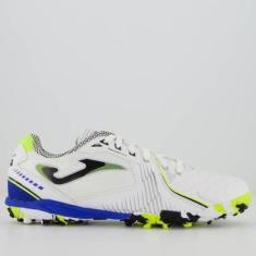 Chuteira Joma Dribling Society Branca Azul e Amarela-Masculino