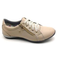 Tênis Casual Feminino Couro Palmilha Gel Zíper Leve Conforto-Feminino