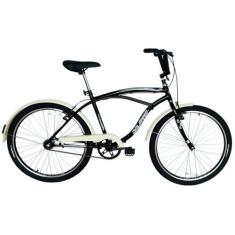 Bicicleta Retro Vintage Aro 26 Masculina Beach Preta com Bege - Dalann