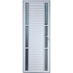 Porta De Alumínio Palheta Com Visor Duplo 2,10 X 0,90 Esquerda Linha All Soft Cor Branco