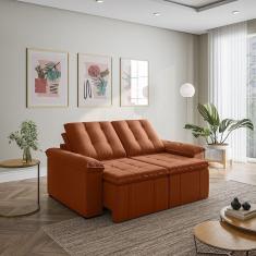 Sofá Palmeira Retrátil Reclinável sem Caixa 3 Lugares 180cm Veludo com Molas CabeCasa MadeiraMadeira Terracota