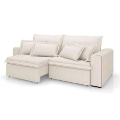 sofá 3 lugares retrátil e reclinável cannes linho bouclé cru 200 cm