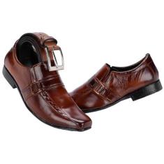 Kit Sapato Social e Cinto Couro Leoppé Masculino, Marrom, 40
