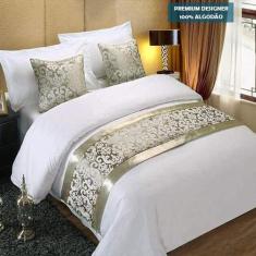 Jogo de cama super king algodão 7 pç almofadas e peseira - Casa Da Fam