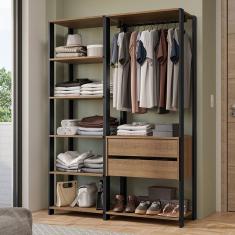 Closet Aberto Guarda-roupa 2 Gavetas 129cm Madesa Rustic-Preto