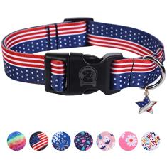 MR. CHUBBYFACE Coleira de cachorro com bandeira americana 4 de julho, coleira ajustável para animais de estimação, coleira para dia da independência, vermelha, branca e azul, padrão de designer para cães pequenos, médios e grandes