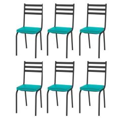 Kit 6 Cadeiras 118 Europa Preto/azul Turquesa - Artefamol