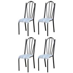 Kit 4 Cadeiras 021 América Cromo/preto Linho - Artefamol