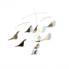 Móbile Berço Bebê Infantil Quarto Passarinhos Dourado Branco