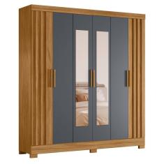 Guarda Roupa Ripado Com Espelho Manila Feijó Cinza