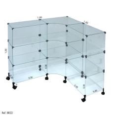 Balcão de Atendimento L Modulado em Vidro com Rodízios 1,00 x 1,00 x 1,00
