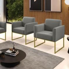 Kit 2 Poltronas Base Industrial Dourado Marisa Suede Grafite - DRossi