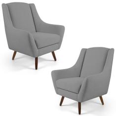 Kit 2 Poltronas Decorativas Juliet C-416 Linho Espuma D28 Cinza Domi Móveis