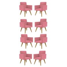 Kit 8 Poltronas Nina Para Escritório E Recepção Suede Rosa Balaqui Decor