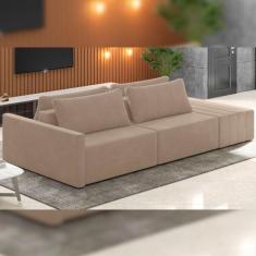 Sofá Ilha Modular Para Sala 252cm com Puff Dublin K01 Veludo Bege - Ly