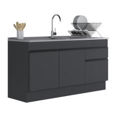 Balcão Cozinha com Rodapé Gabinete Pia 150 cm 3 Portas 1 Gaveta Veneza Multimóveis MP2115.895 Preto