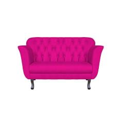 Namoradeira Decorativa Dália Couro Rosa Pink 2 Lugares Pés Madeira Mz Decor